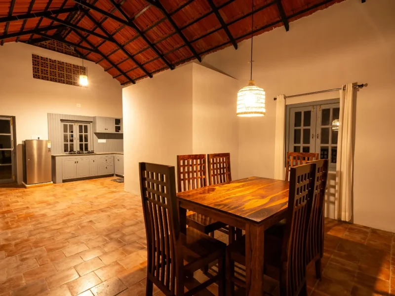 Open Dining and Kitchen area of Ficus cottage at Kilukka Farms